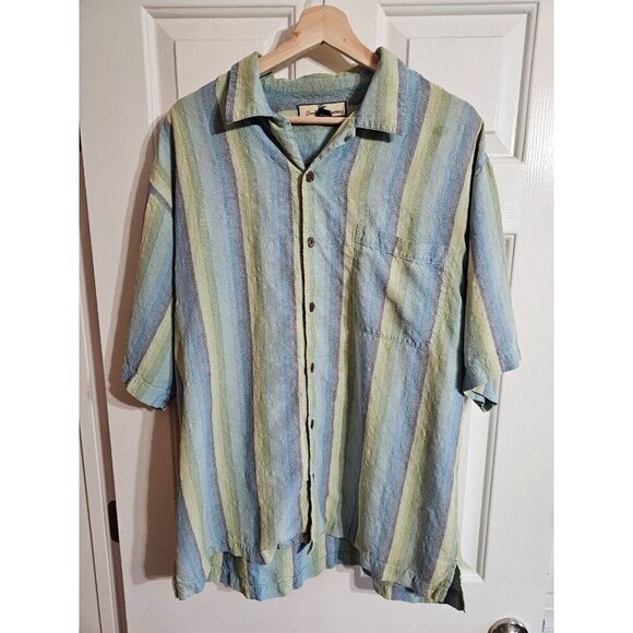 Tommy Bahama Large Silk Striped Button Down Camp Shirt Old Money Coastal Resort - Picture 2 of 7